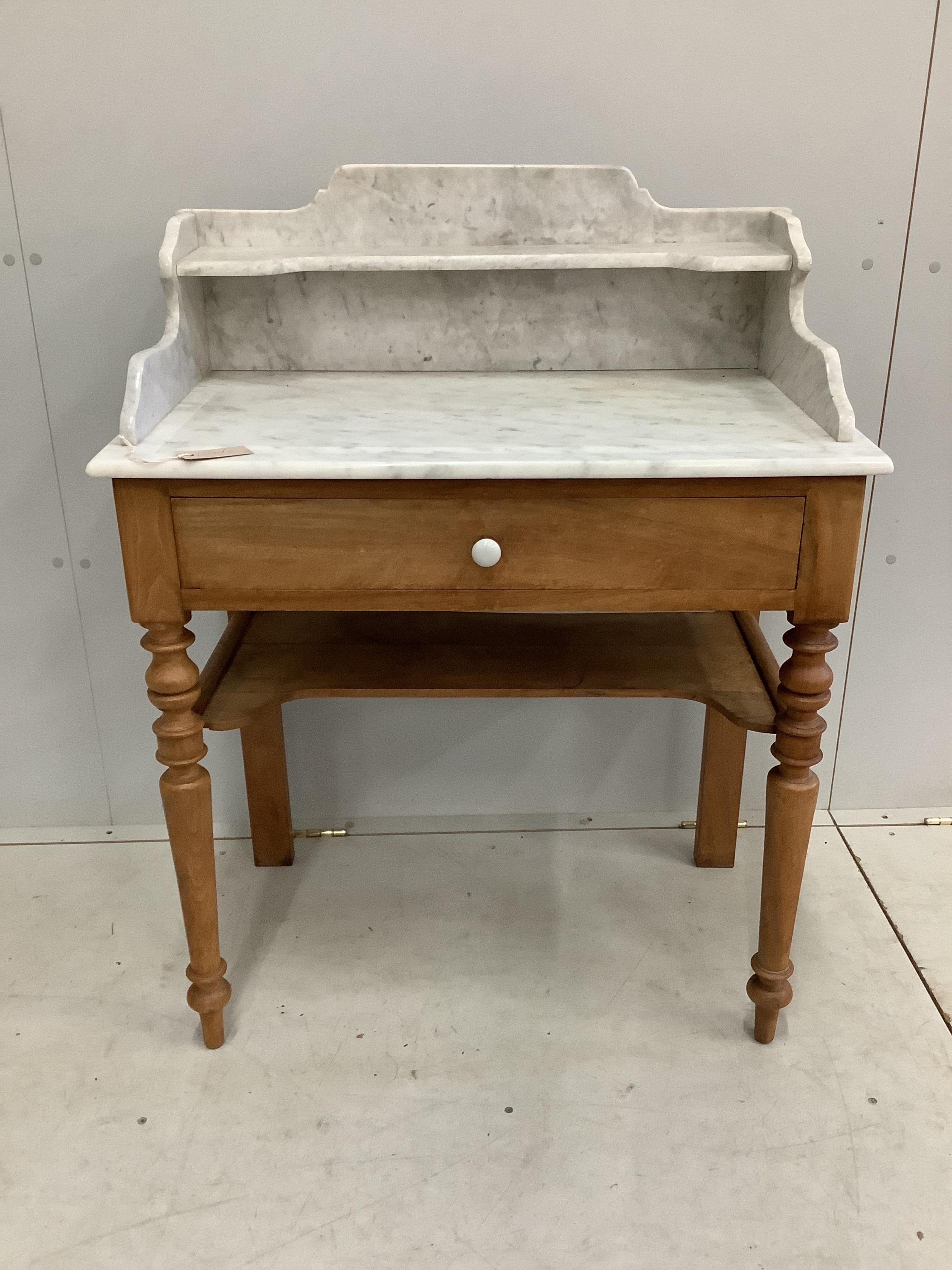A 19th century French marble top wash stand, width 79cm, depth 45cm, height 103cm. Condition - fair to good